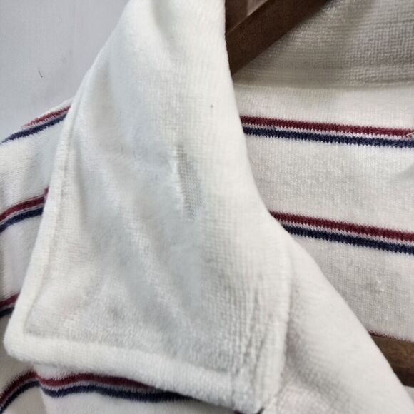 Vintage Sweatshirt Mens Large White Striped Velour 70s 80s Rugby Polo Pullover - Picture 9 of 11